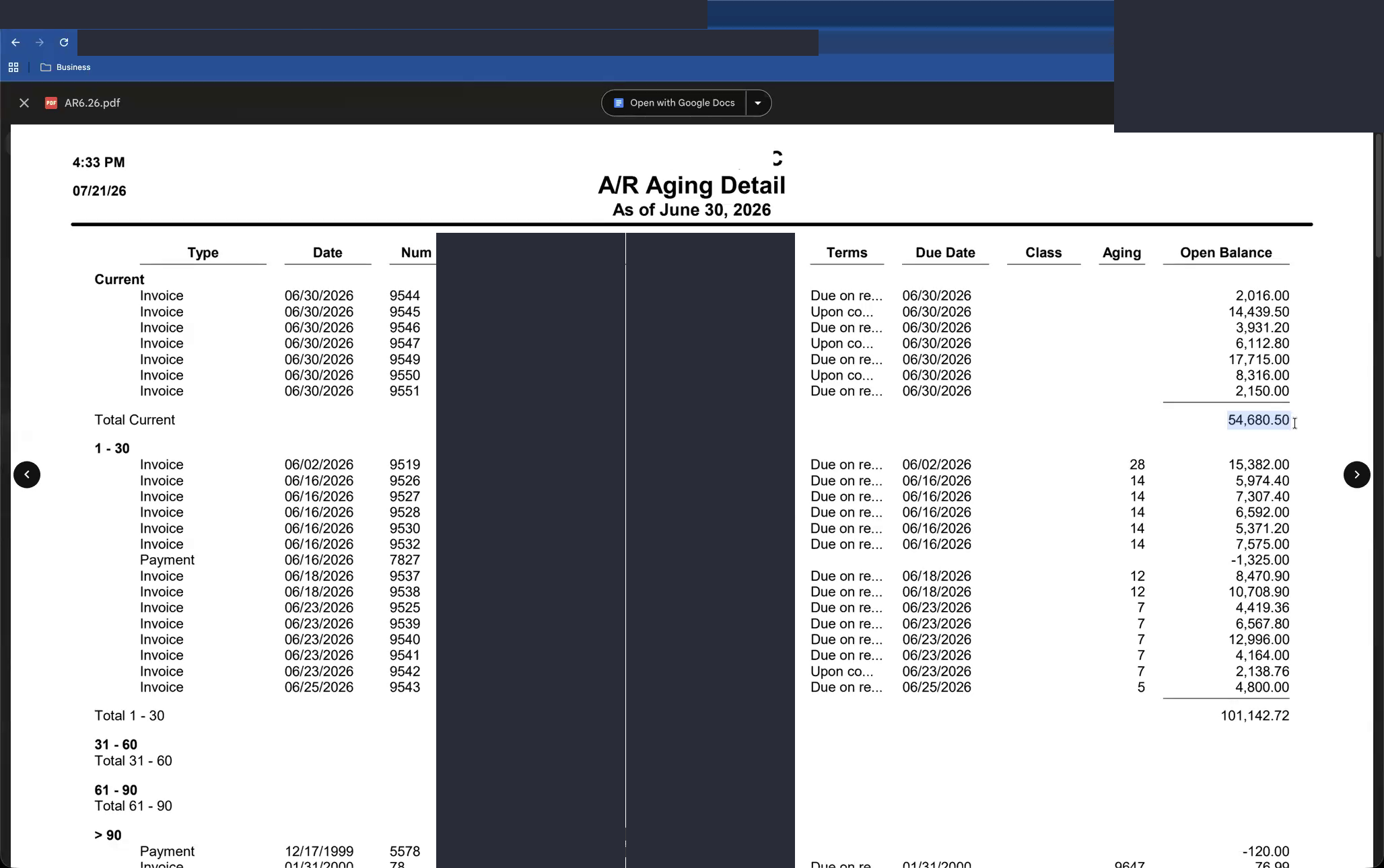 A/R aging