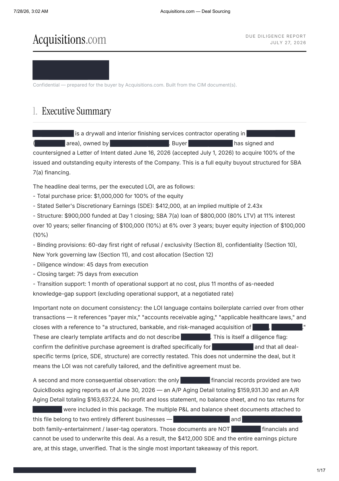 Due diligence report