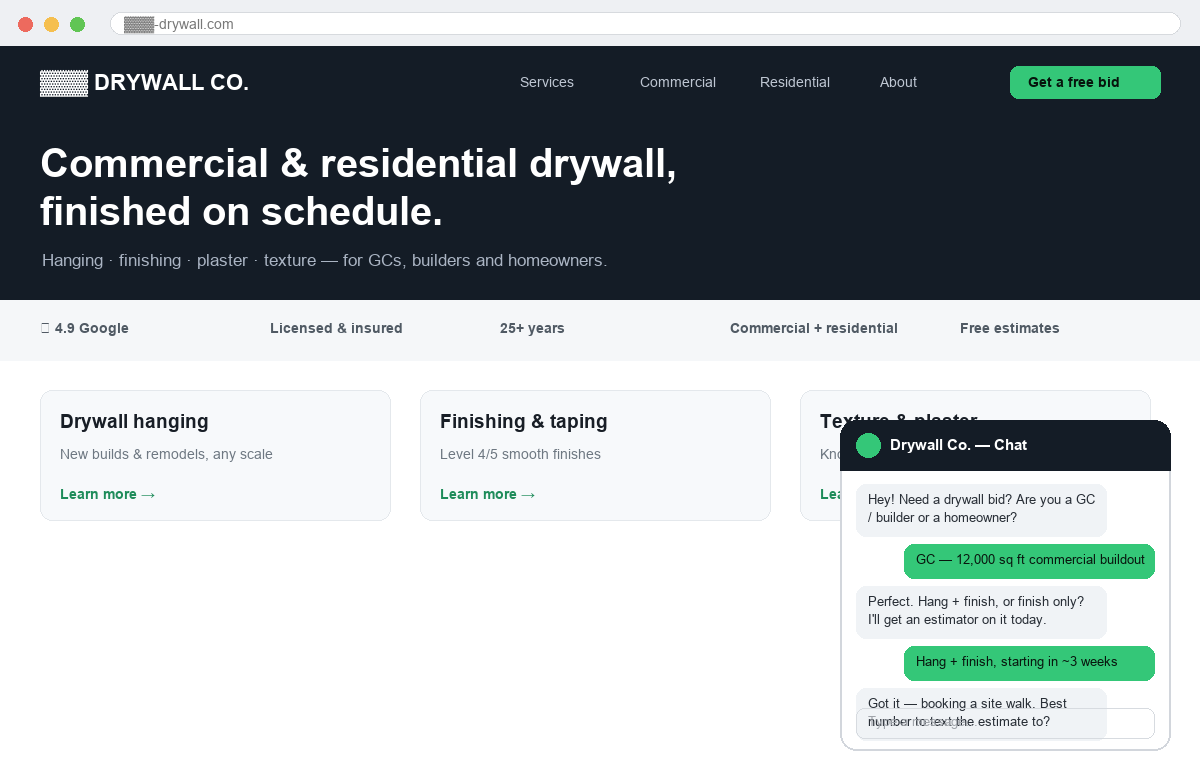 Drywall website and chatbot