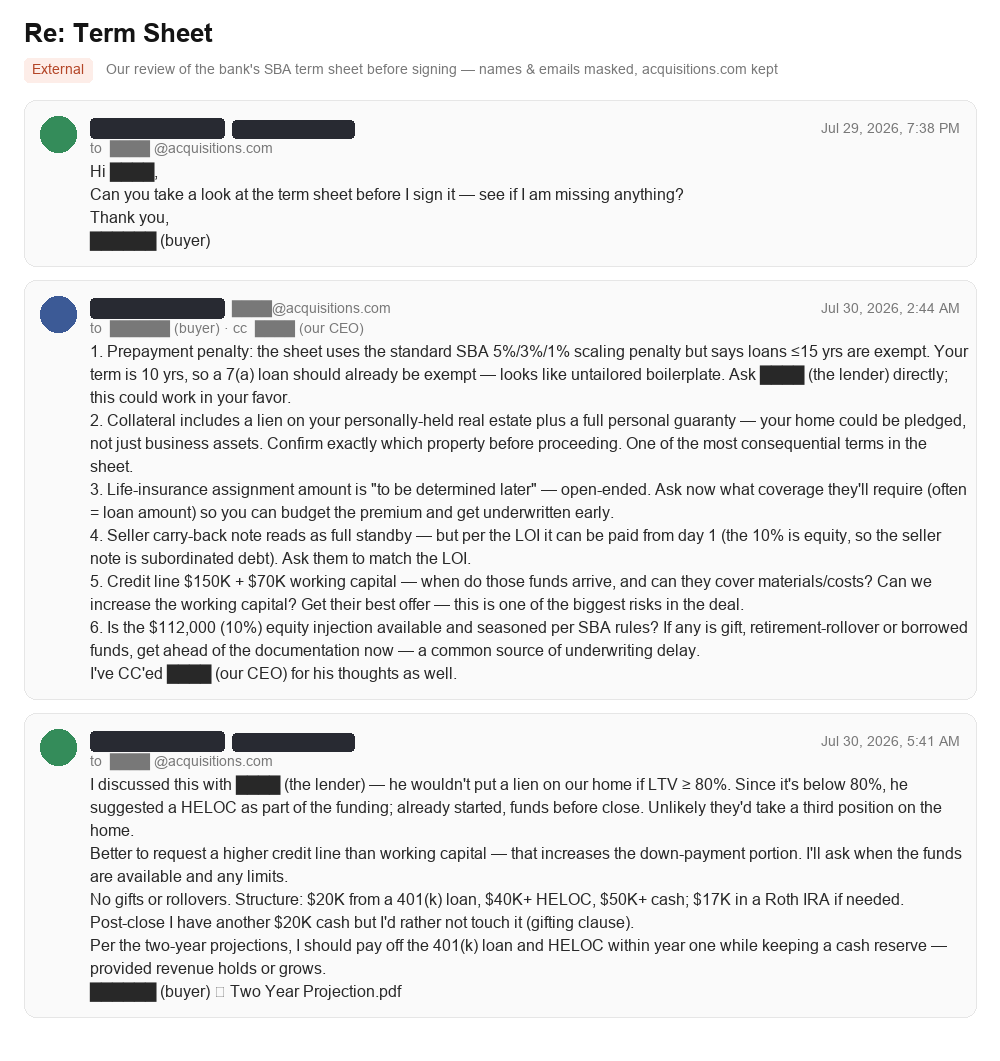 Term sheet review email